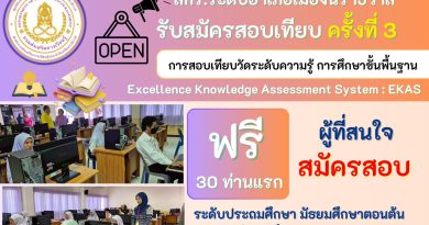 รับสมัคร “การสอบเทียบวัดระดับความรู้การศึกษาขั้นพื้นฐาน“ ครั้งที่ 3